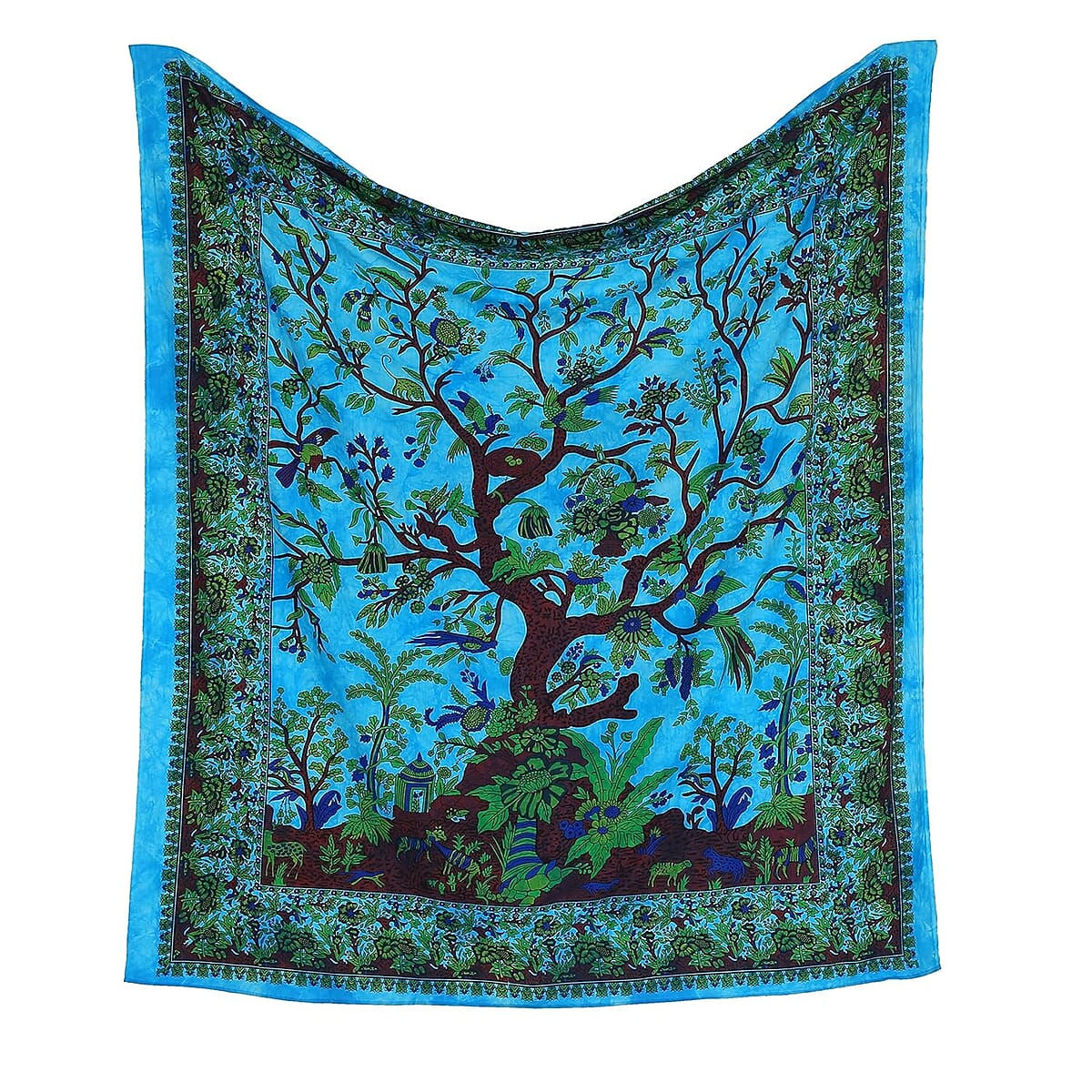 Multi Color Cotton Tree Screen Printed Tie Dye Tapestry Wall Hanging image number 0
