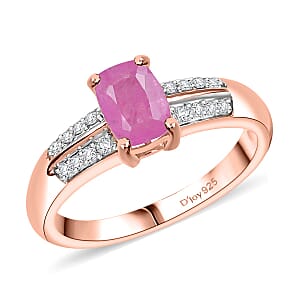 D'Joy Ilakaka Hot Pink Sapphire (FF) and Moissanite 1.50 ctw Glam Cascade Ring in 18K Vermeil Rose Gold Over Sterling Silver (Size 7.0)