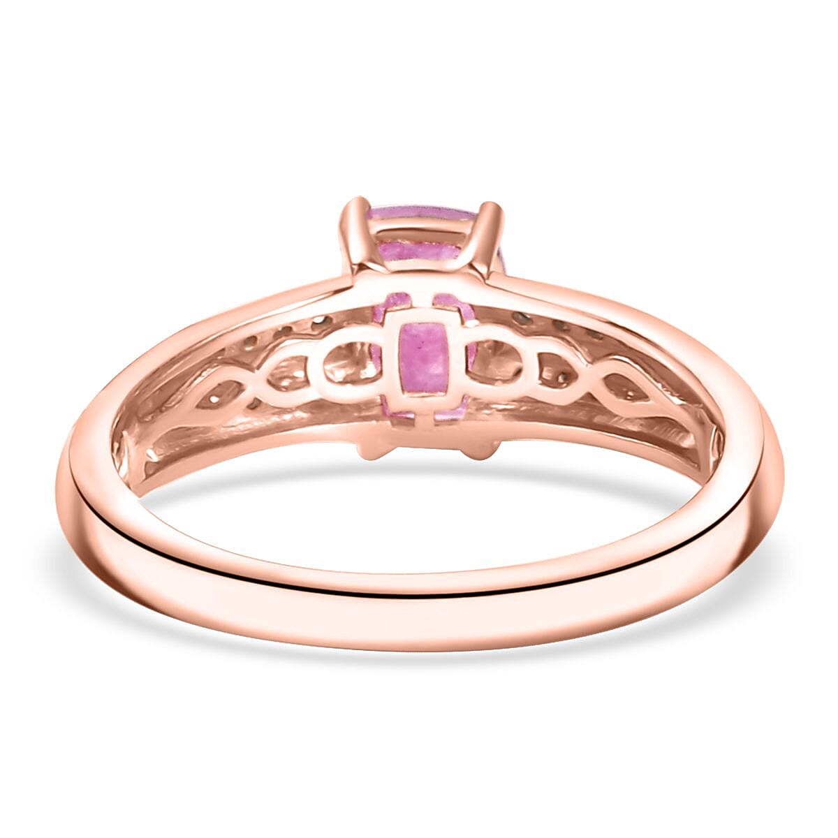 D'Joy Ilakaka Hot Pink Sapphire (FF) and Moissanite 1.50 ctw Glam Cascade Ring in 18K Vermeil Rose Gold Over Sterling Silver (Size 7.0) image number 4