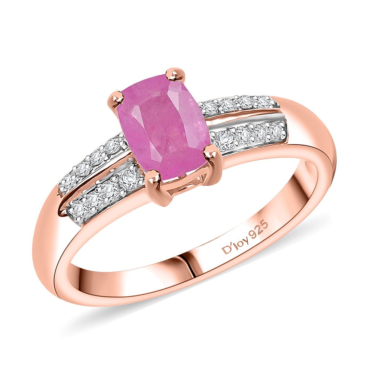 D'Joy Ilakaka Hot Pink Sapphire (FF) and Moissanite 1.50 ctw Glam Cascade Ring in 18K Vermeil Rose Gold Over Sterling Silver (Size 8.0) image number 0