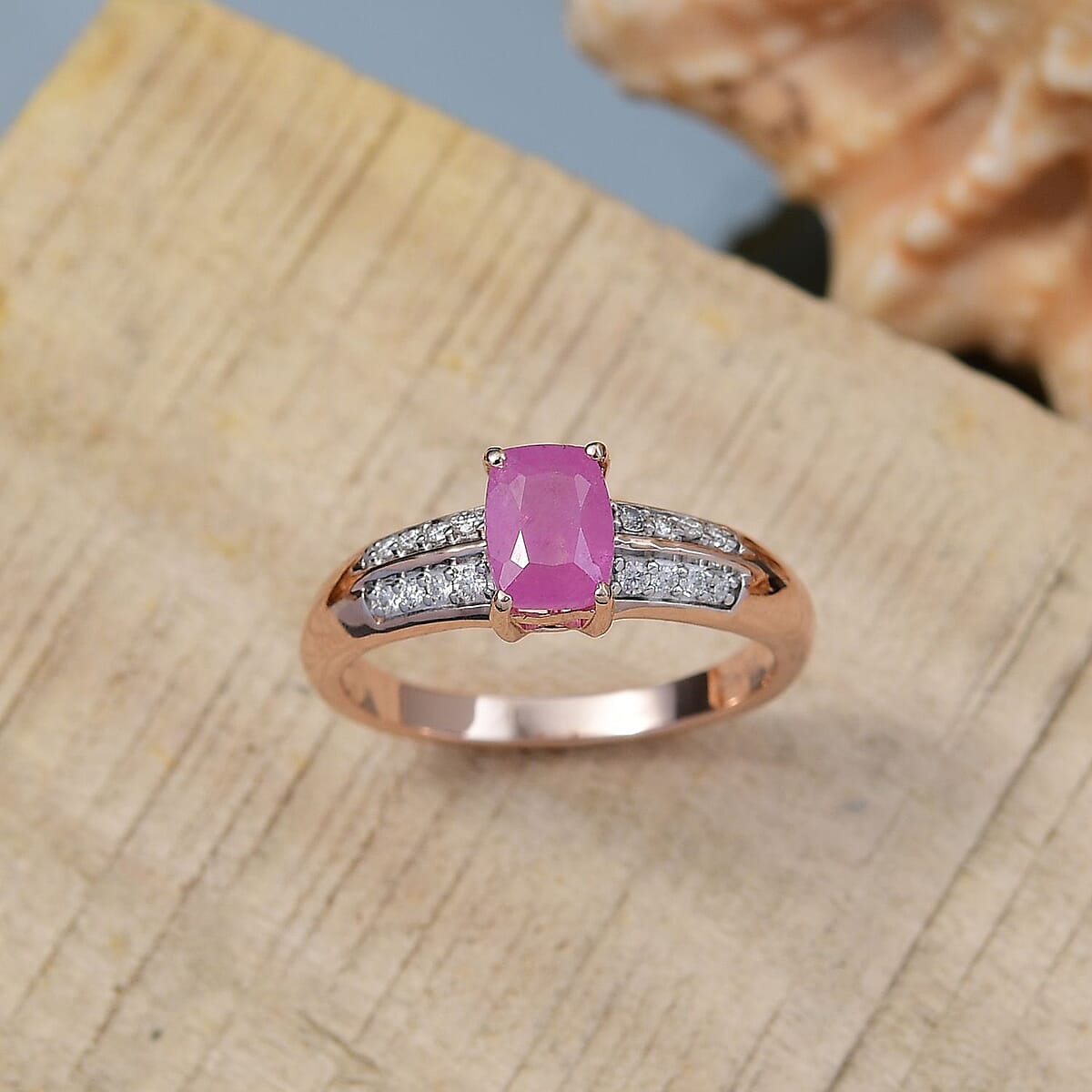 D'Joy Ilakaka Hot Pink Sapphire (FF) and Moissanite 1.50 ctw Glam Cascade Ring in 18K Vermeil Rose Gold Over Sterling Silver (Size 8.0) image number 1