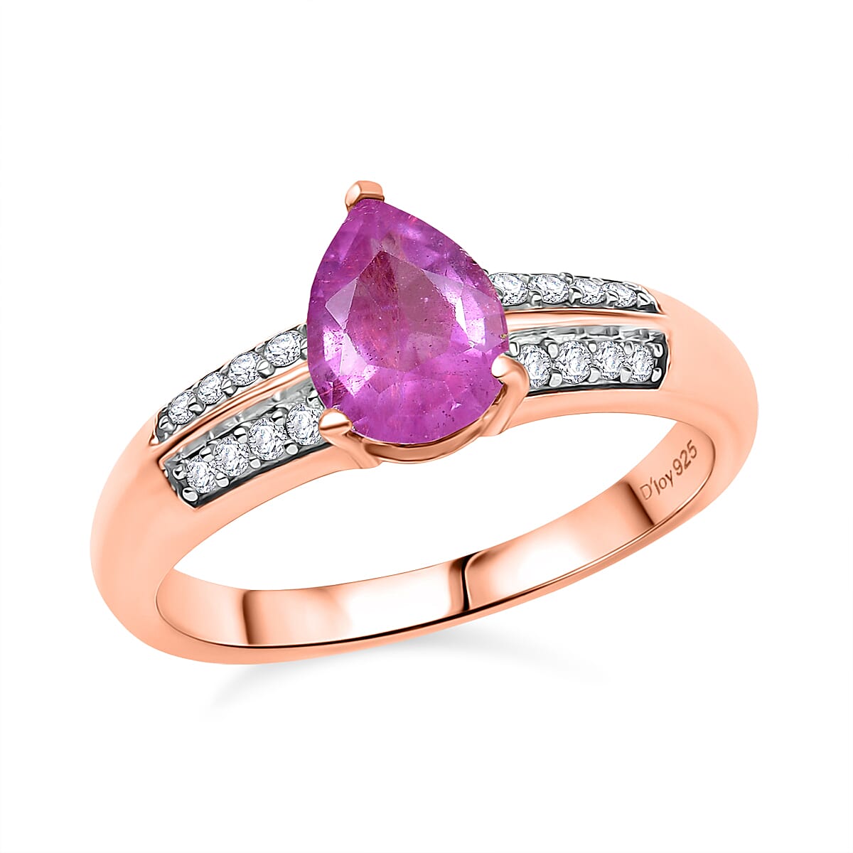 D'Joy Ilakaka Hot Pink Sapphire (FF) and Moissanite 1.75 ctw Glam Cascade Ring in 18K Vermeil Rose Gold Over Sterling Silver (Size 6.0) image number 0