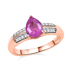 D'Joy Ilakaka Hot Pink Sapphire (FF) and Moissanite 1.75 ctw Glam Cascade Ring in 18K Vermeil Rose Gold Over Sterling Silver (Size 6.0)
