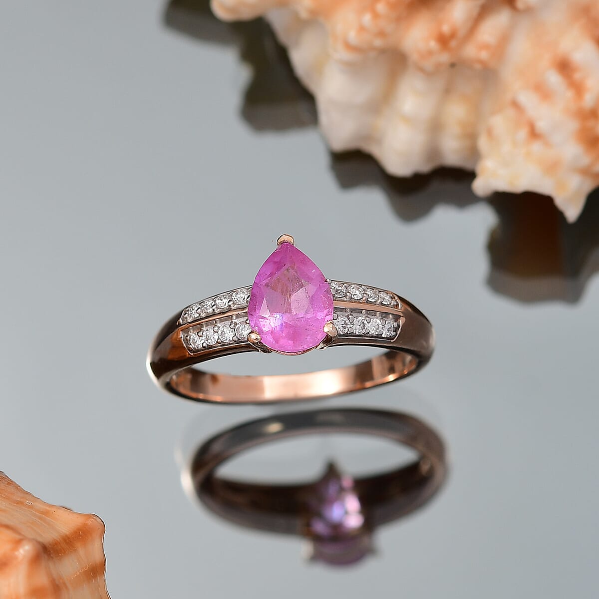 D'Joy Ilakaka Hot Pink Sapphire (FF) and Moissanite 1.75 ctw Glam Cascade Ring in 18K Vermeil Rose Gold Over Sterling Silver (Size 6.0) image number 1