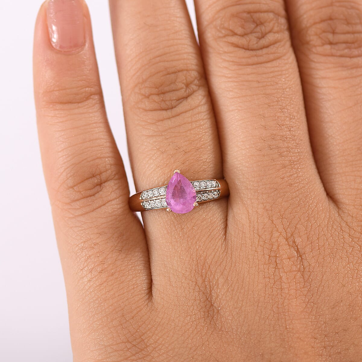 D'Joy Ilakaka Hot Pink Sapphire (FF) and Moissanite 1.75 ctw Glam Cascade Ring in 18K Vermeil Rose Gold Over Sterling Silver (Size 6.0) image number 2