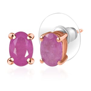 D'Joy Ilakaka Hot Pink Sapphire (FF) 1.50 ctw Everlight Solitaire Stud Earrings in 18K Vermeil Rose Gold Over Sterling Silver 