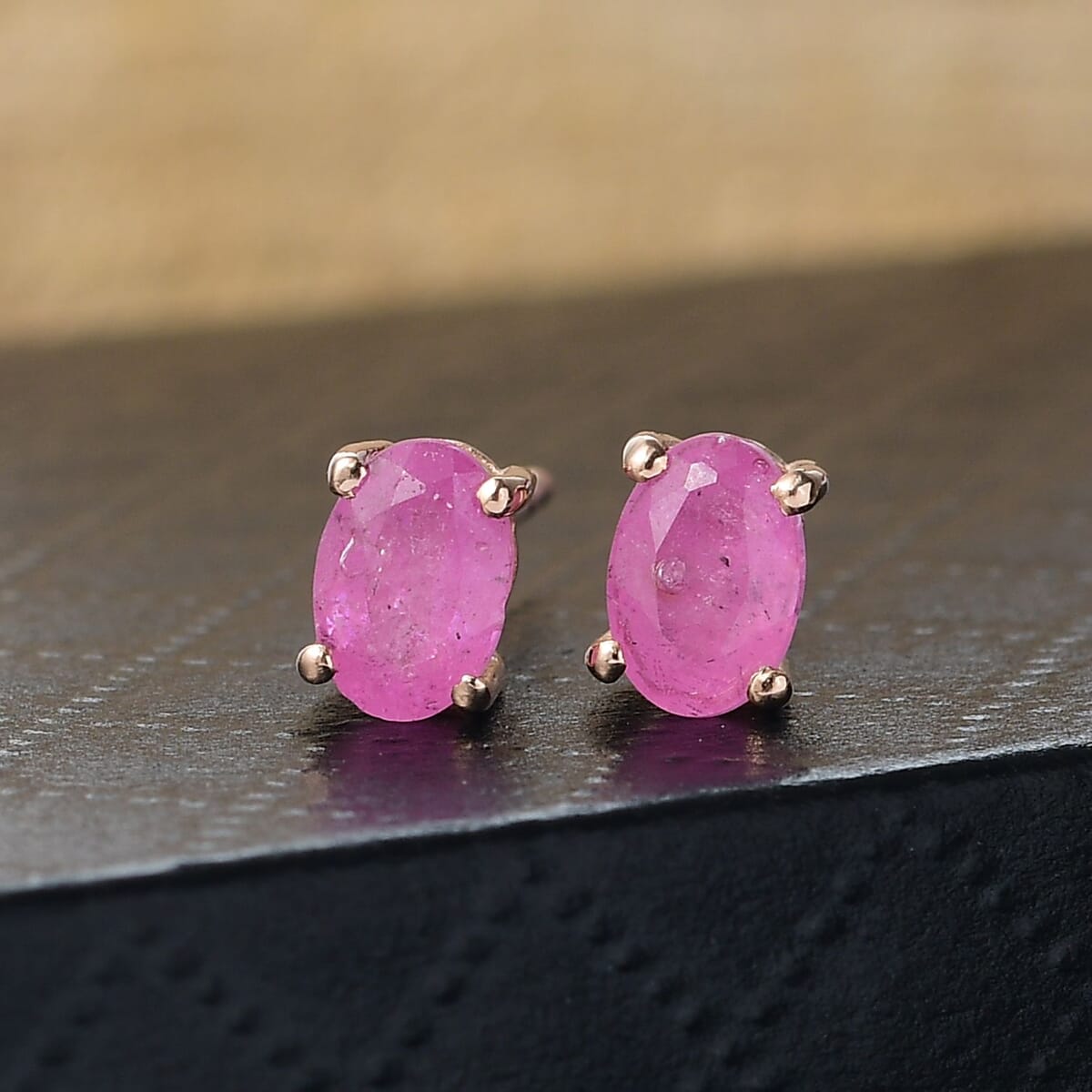D'Joy Ilakaka Hot Pink Sapphire (FF) Stud Earrings in 18K Vermeil RG Over Sterling Silver 1.50 ctw image number 1