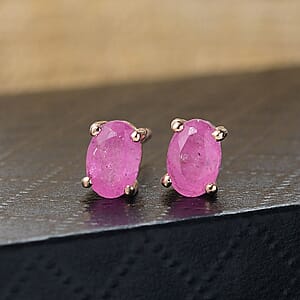D'Joy Ilakaka Hot Pink Sapphire (FF) 1.50 ctw Everlight Solitaire Stud Earrings in 18K Vermeil Rose Gold Over Sterling Silver 
