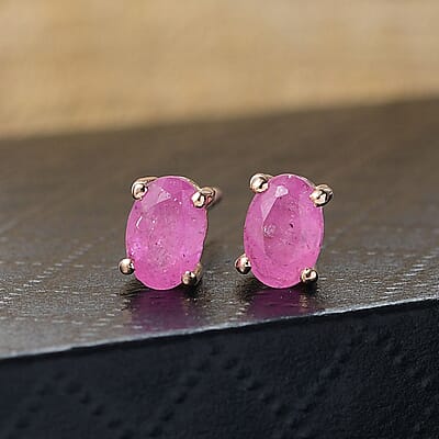 D'Joy Ilakaka Hot Pink Sapphire (FF) 1.50 ctw Everlight Solitaire Stud Earrings in 18K Vermeil Rose Gold Over Sterling Silver 