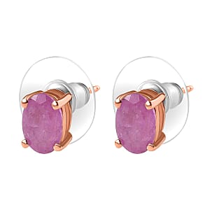 D'Joy Ilakaka Hot Pink Sapphire (FF) 1.50 ctw Everlight Solitaire Stud Earrings in 18K Vermeil Rose Gold Over Sterling Silver 
