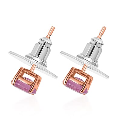 D'Joy Ilakaka Hot Pink Sapphire (FF) 1.50 ctw Everlight Solitaire Stud Earrings in 18K Vermeil Rose Gold Over Sterling Silver 