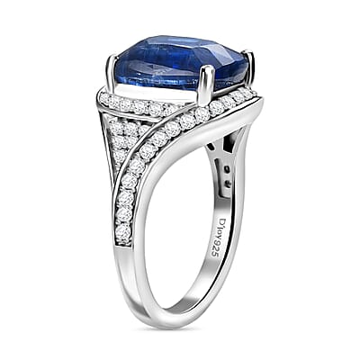 D'Joy Premium Kashmir Kyanite and Moissanite 5.90 ctw Moonlit Majesty Ring in Rhodium Over Sterling Silver (Size 10.0) 