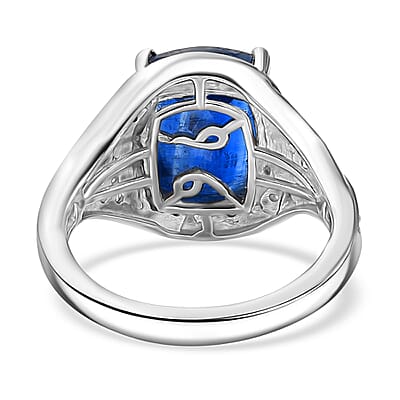 D'Joy Premium Kashmir Kyanite and Moissanite 5.90 ctw Moonlit Majesty Ring in Rhodium Over Sterling Silver (Size 10.0) 