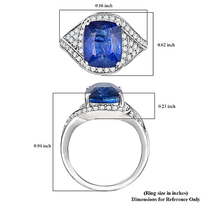 D'Joy Premium Kashmir Kyanite and Moissanite 5.90 ctw Moonlit Majesty Ring in Rhodium Over Sterling Silver (Size 10.0) 