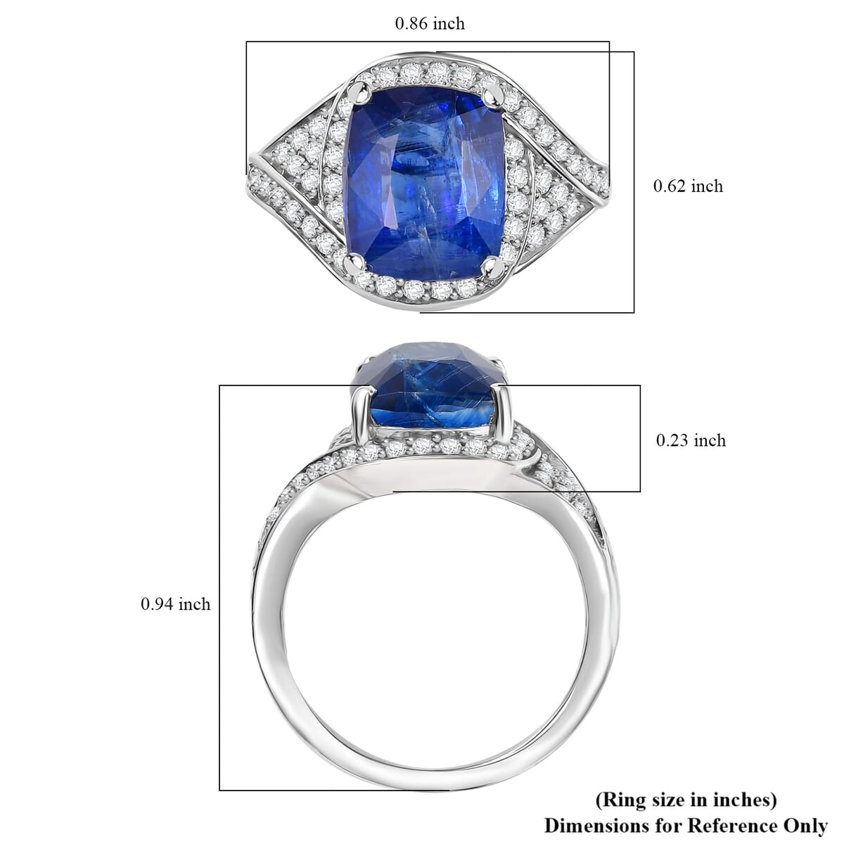 D'Joy Kashmir Kyanite and Moissanite 5.90 ctw Moonlit Majesty Ring in Rhodium Over Sterling Silver (Size 7.0) image number 5