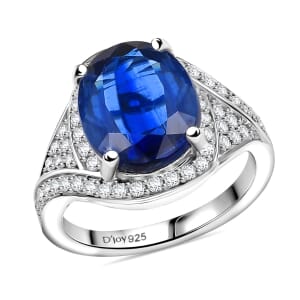 D'Joy Premium Kashmir Kyanite and Moissanite 5.00 ctw Moonlit Majesty Ring in Rhodium Over Sterling Silver (Size 10.0)