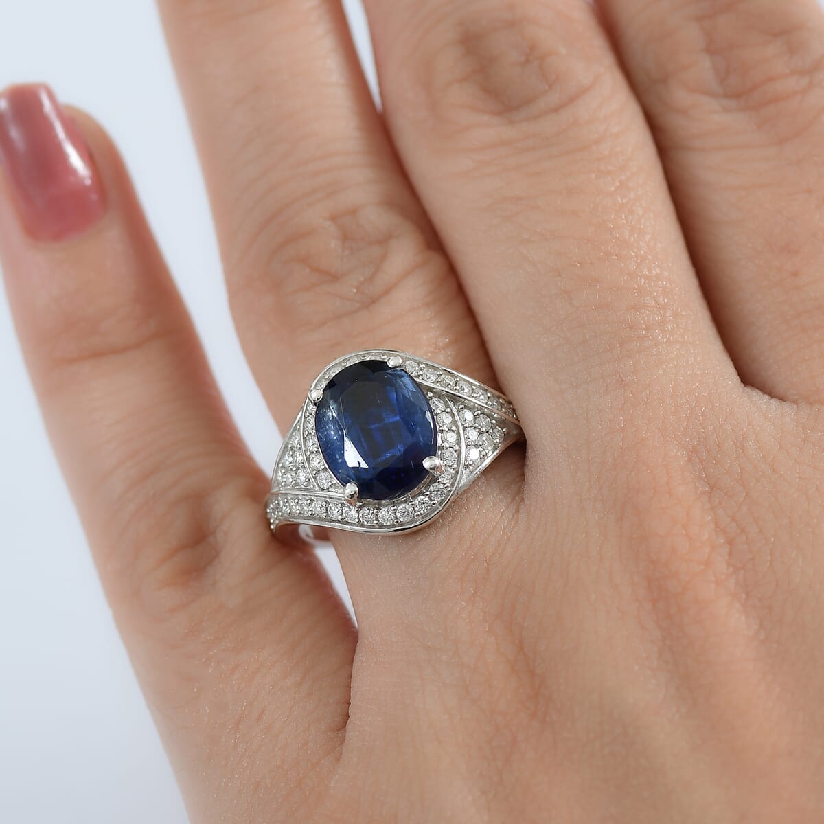 D'Joy Premium Kashmir Kyanite and Moissanite 5.00 ctw Moonlit Majesty Ring in Rhodium Over Sterling Silver (Size 10.0) image number 2