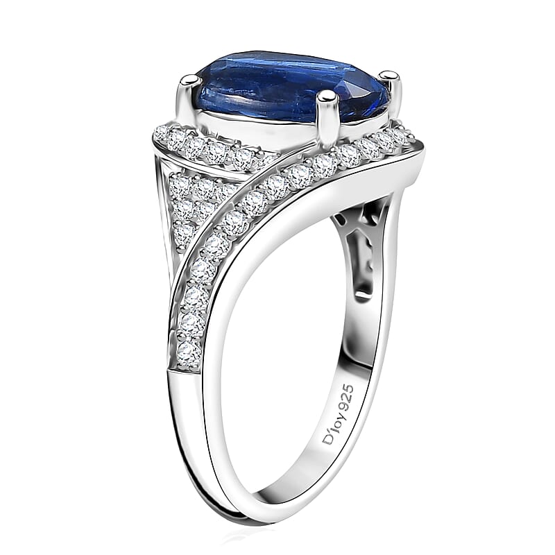 D'Joy Premium Kashmir Kyanite and Moissanite 5.00 ctw Moonlit Majesty Ring in Rhodium Over Sterling Silver (Size 10.0)