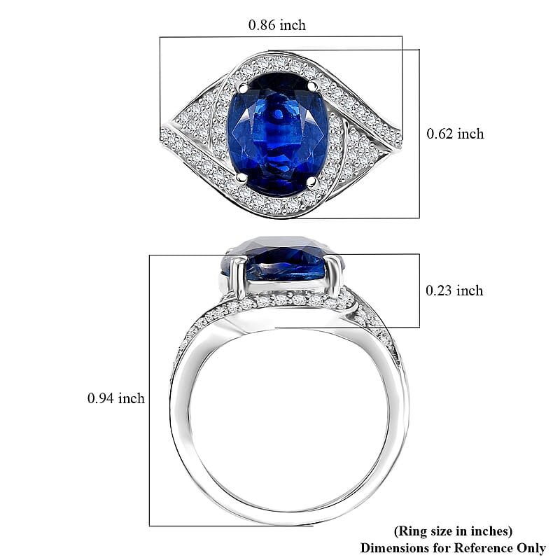 D'Joy Premium Kashmir Kyanite and Moissanite 5.00 ctw Moonlit Majesty Ring in Rhodium Over Sterling Silver (Size 10.0)