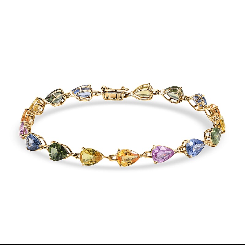 Luxoro AAA Multi Sapphire 13.00 ctw Garden of Light Bracelet in 10K Yellow Gold (7.25 In)