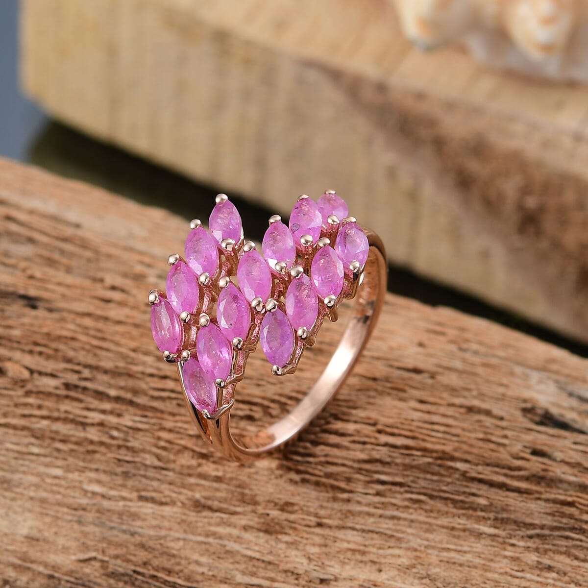 D'Joy Ilakaka Hot Pink Sapphire 3.80 ctw Dancing Pink Sonata Ring in 18K Vermeil Rose Gold Over Sterling Silver (Size 10.0) image number 1