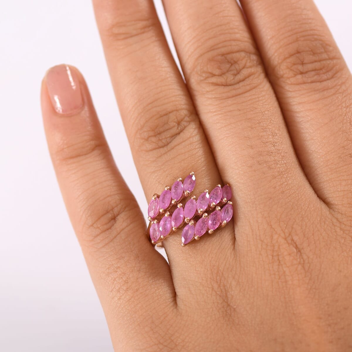 D'Joy Ilakaka Hot Pink Sapphire 3.80 ctw Dancing Pink Sonata Ring in 18K Vermeil Rose Gold Over Sterling Silver (Size 10.0) image number 2