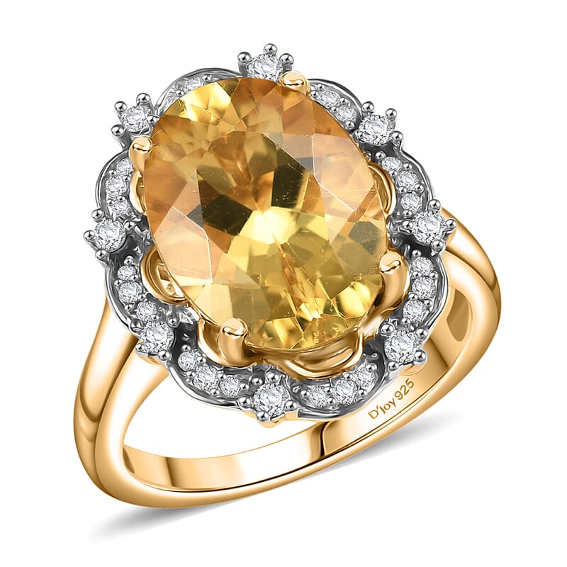 D'Joy Yellow Labradorite and White Zircon 5.50 ctw Sunfire Majesty Ring in 18K Vermeil Yellow Gold Over Sterling Silver (Size 10.0)