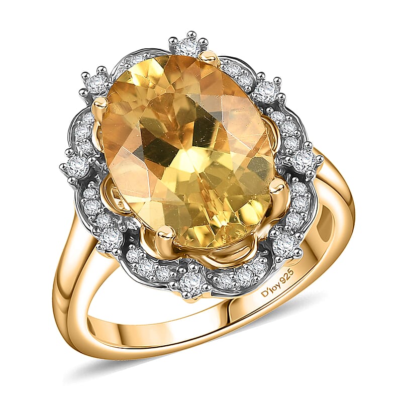 D'Joy Yellow Labradorite and White Zircon 5.50 ctw Sunfire Majesty Ring in 18K Vermeil Yellow Gold Over Sterling Silver (Size 10.0)