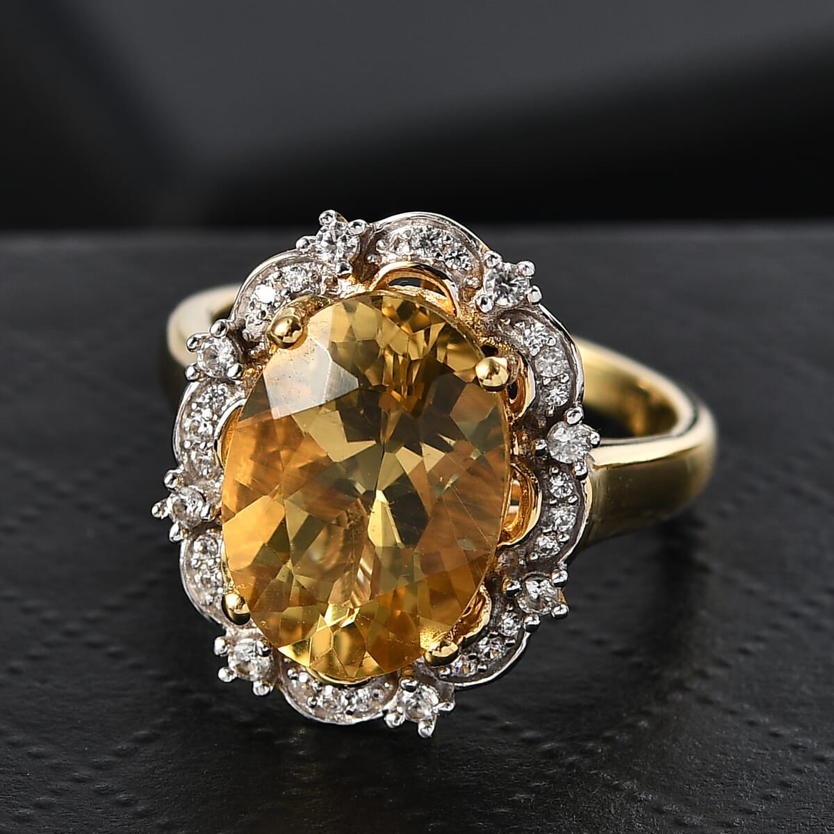 D’joy Yellow Labradorite and White Zircon 5.50 ctw Sunfire Majesty Ring in 18K Vermeil Yellow Gold Over Sterling Silver (Size 10.0) image number 1