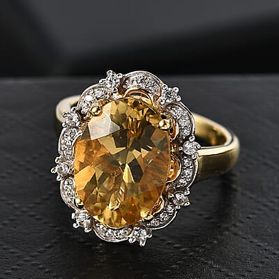 D'Joy Yellow Labradorite and White Zircon 5.50 ctw Sunfire Majesty Ring in 18K Vermeil Yellow Gold Over Sterling Silver (Size 10.0)