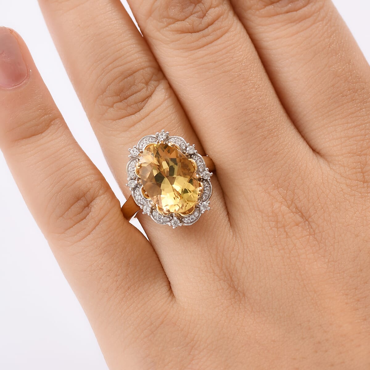 D’joy Yellow Labradorite and White Zircon 5.50 ctw Sunfire Majesty Ring in 18K Vermeil Yellow Gold Over Sterling Silver (Size 10.0) image number 2