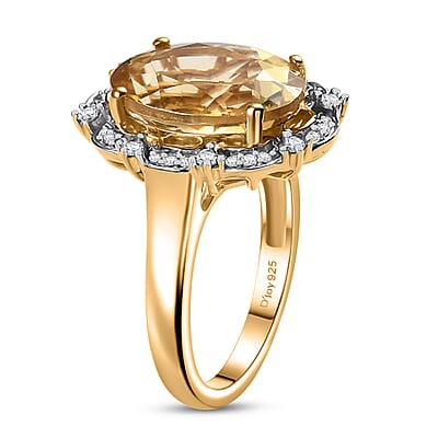D'Joy Yellow Labradorite and White Zircon 5.50 ctw Sunfire Majesty Ring in 18K Vermeil Yellow Gold Over Sterling Silver (Size 10.0)