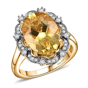 D'Joy Yellow Labradorite and White Zircon 5.50 ctw Sunfire Majesty Ring in 18K Vermeil Yellow Gold Over Sterling Silver (Size 7.0)