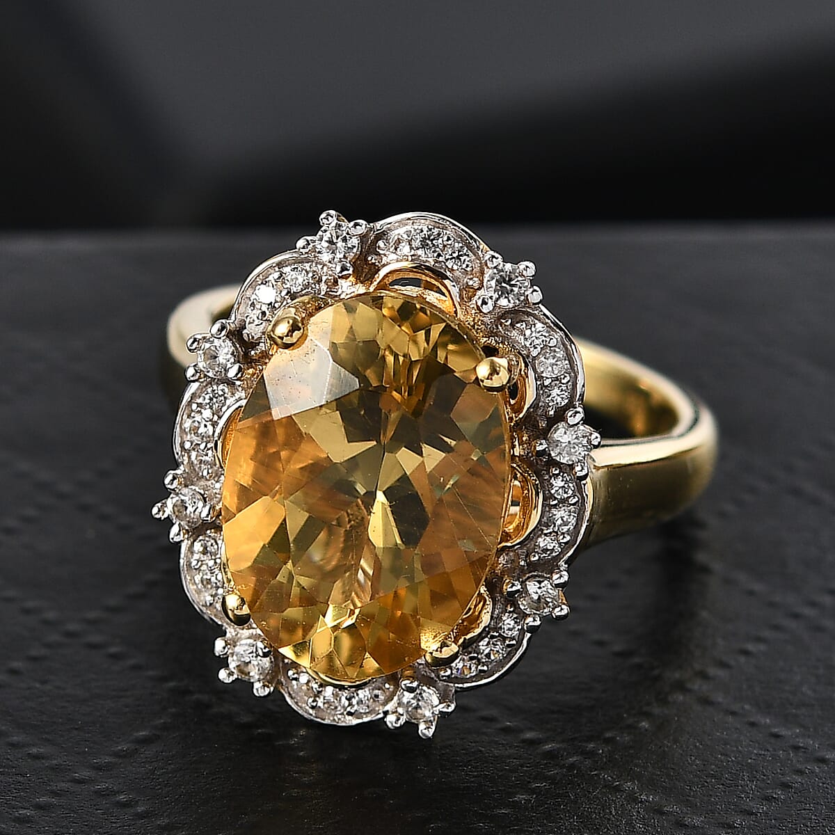 D'Joy Yellow Labradorite and White Zircon 5.50 ctw Sunfire Majesty Ring in 18K Vermeil Yellow Gold Over Sterling Silver (Size 8.0) image number 1