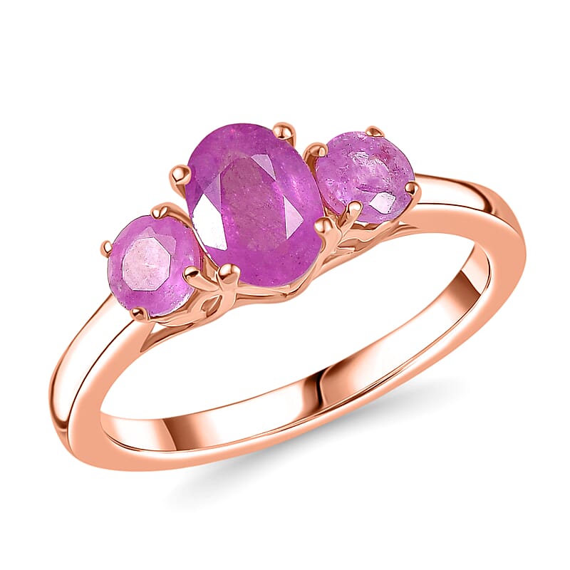 D'Joy Ilakaka Hot Pink Sapphire (FF) 1.90 ctw Love Trio Ring in 18K Vermeil Rose Gold Over Sterling Silver (Size 10.0) 