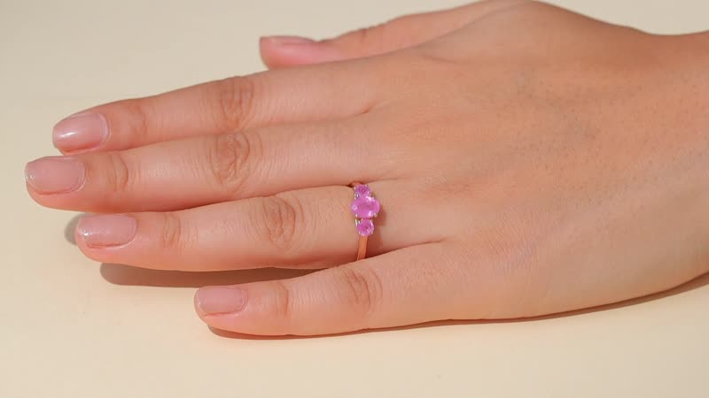 D'Joy Ilakaka Hot Pink Sapphire (FF) 1.90 ctw 3 Stone Ring in 18K Vermeil Rose Gold Over Sterling Silver (Size 10.0)