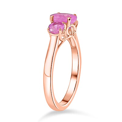 D'Joy Ilakaka Hot Pink Sapphire (FF) 1.90 ctw Love Trio Ring in 18K Vermeil Rose Gold Over Sterling Silver (Size 10.0) 