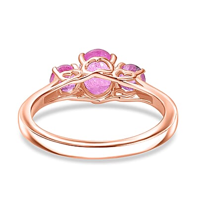 D'Joy Ilakaka Hot Pink Sapphire (FF) 1.90 ctw Love Trio Ring in 18K Vermeil Rose Gold Over Sterling Silver (Size 10.0) 
