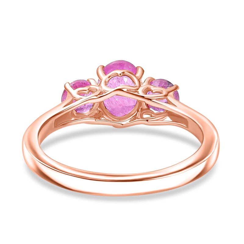 D'Joy Ilakaka Hot Pink Sapphire (FF) 1.90 ctw Love Trio Ring in 18K Vermeil Rose Gold Over Sterling Silver (Size 10.0) 