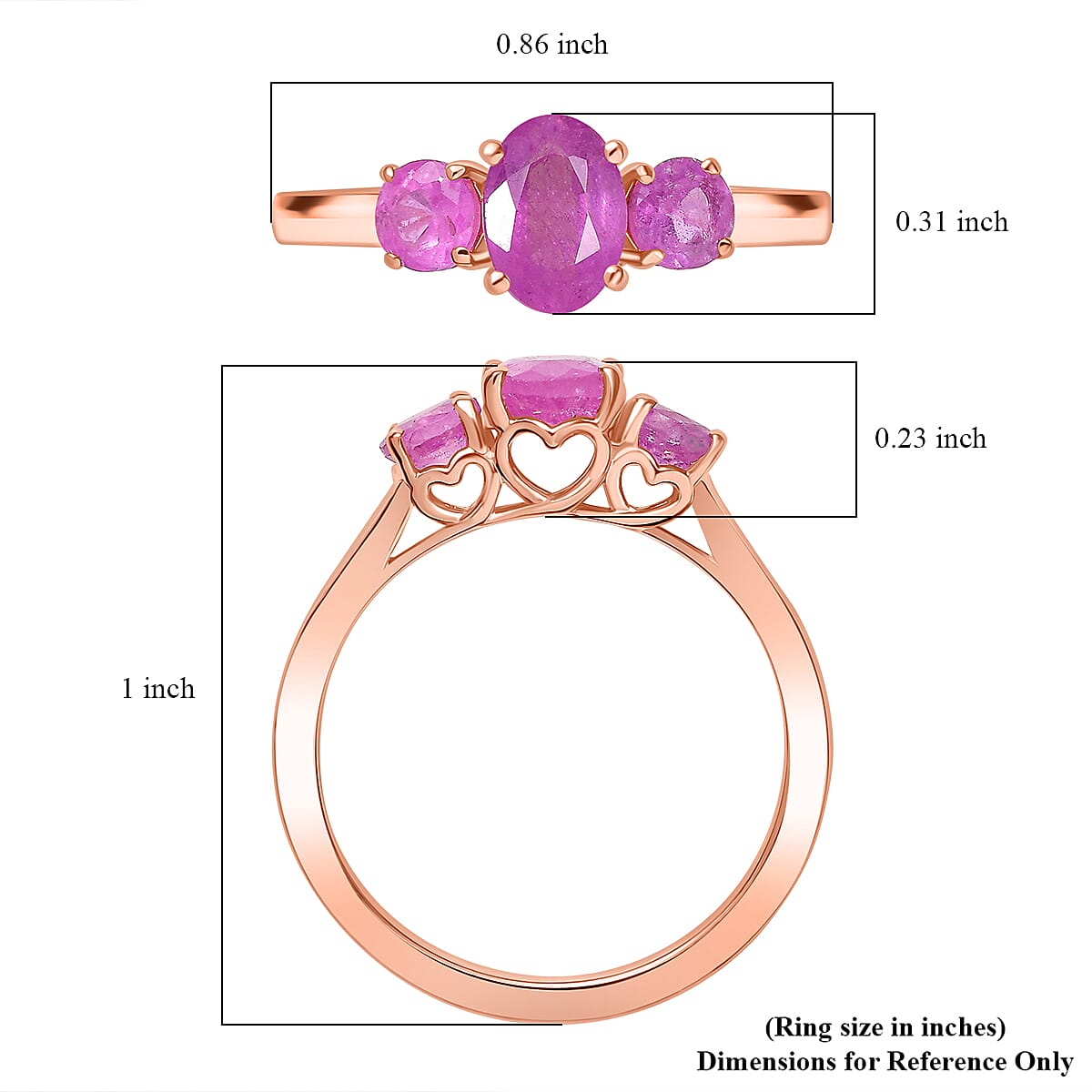 D'Joy Ilakaka Hot Pink Sapphire (FF) 1.90 ctw Love Trio Ring in 18K Vermeil Rose Gold Over Sterling Silver (Size 10.0) 