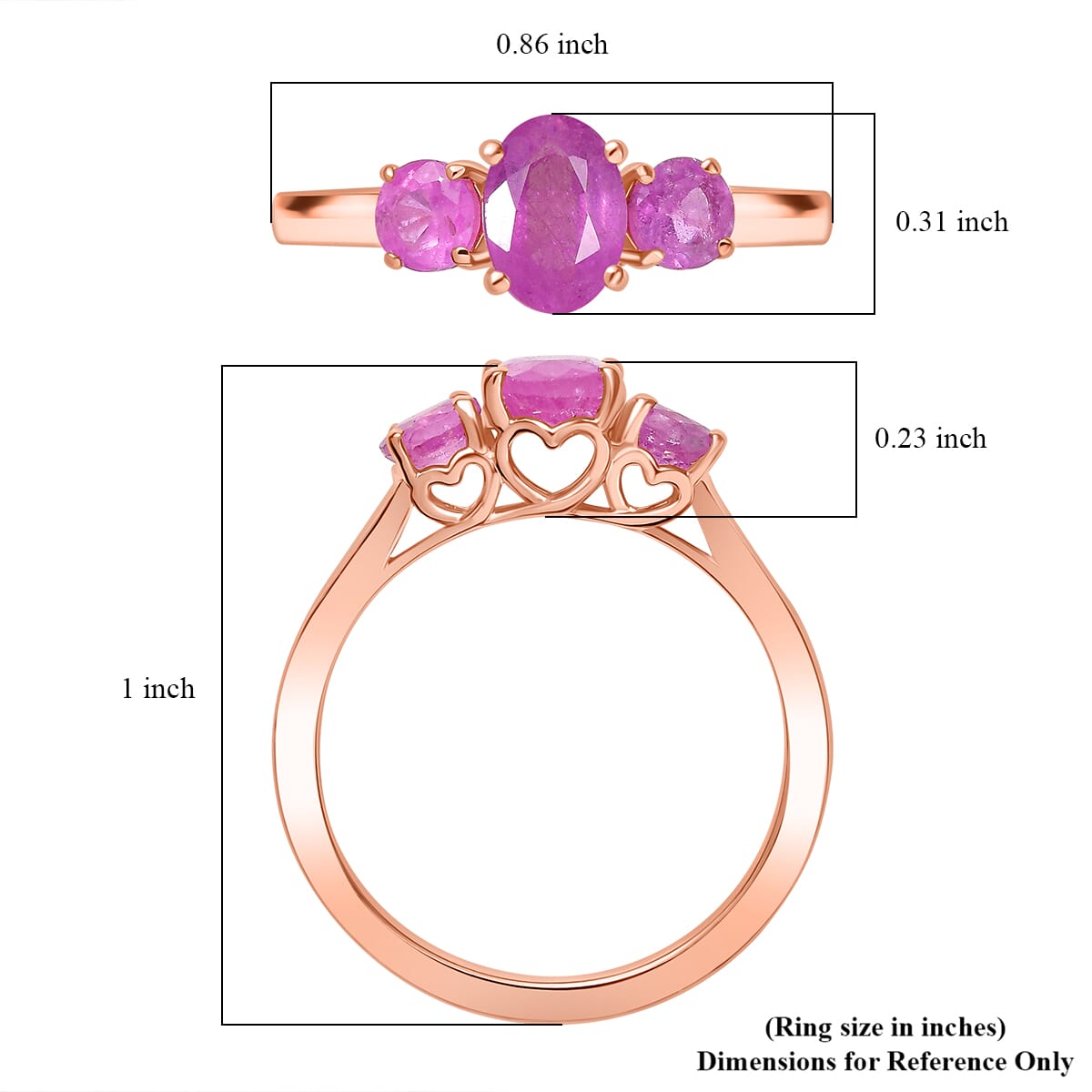 D'Joy Ilakaka Hot Pink Sapphire (FF) 1.90 ctw Love Trio Ring in 18K Vermeil Rose Gold Over Sterling Silver (Size 10.0)  image number 5