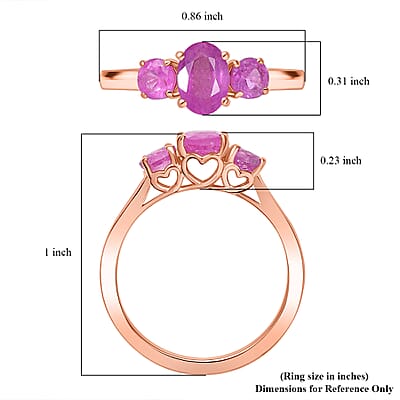 D'Joy Ilakaka Hot Pink Sapphire (FF) 1.90 ctw Love Trio Ring in 18K Vermeil Rose Gold Over Sterling Silver (Size 10.0) 