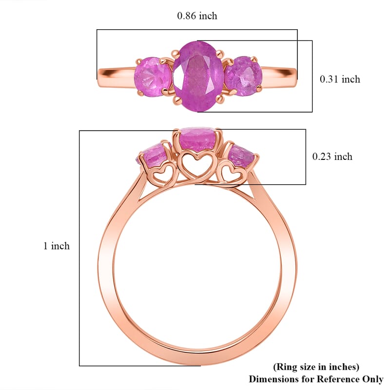 D'Joy Ilakaka Hot Pink Sapphire (FF) 1.90 ctw Love Trio Ring in 18K Vermeil Rose Gold Over Sterling Silver (Size 10.0) 