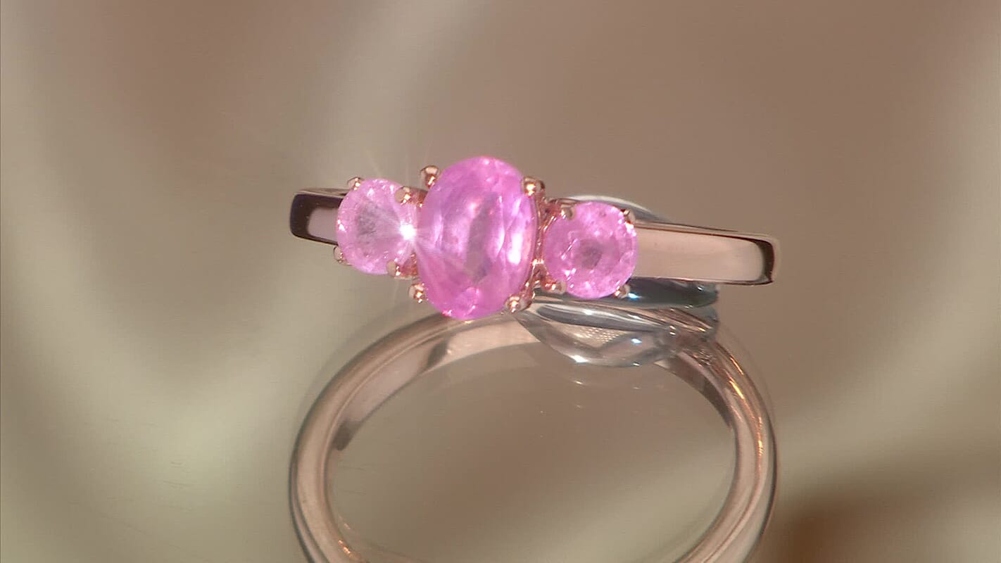 D'Joy Ilakaka Hot Pink Sapphire (FF) 1.90 ctw 3 Stone Ring in 18K Vermeil Rose Gold Over Sterling Silver (Size 10.0)