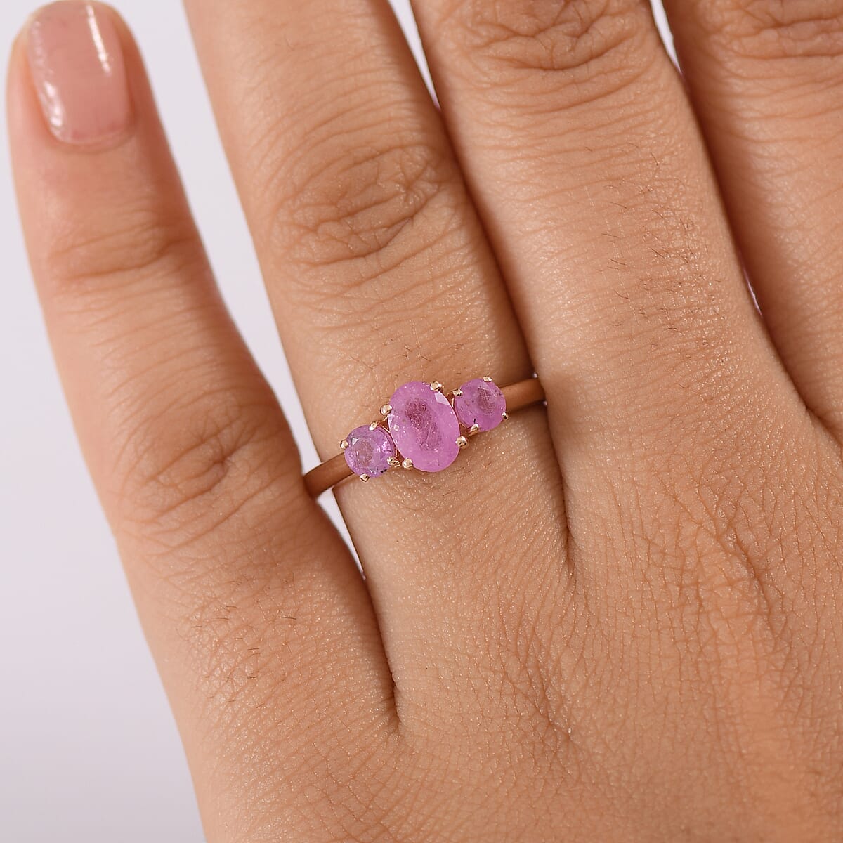 D'Joy Ilakaka Hot Pink Sapphire (FF) 1.90 ctw Love Trio Ring in 18K Vermeil Rose Gold Over Sterling Silver (Size 7.0)  image number 2