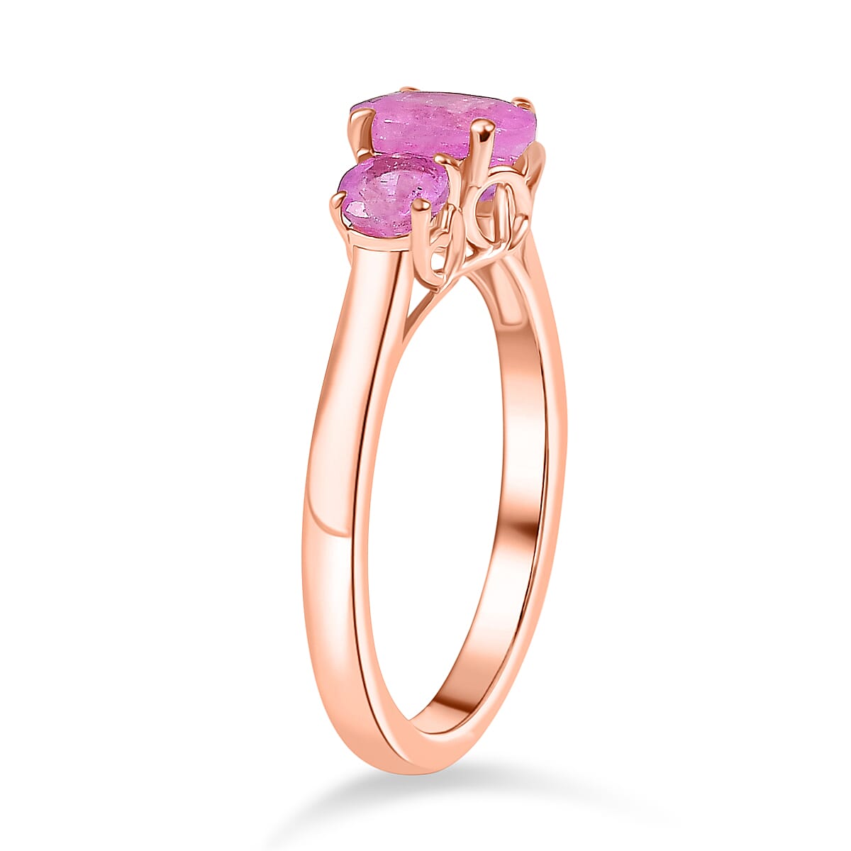 D'Joy Ilakaka Hot Pink Sapphire (FF) 1.90 ctw Love Trio Ring in 18K Vermeil Rose Gold Over Sterling Silver (Size 7.0)  image number 3