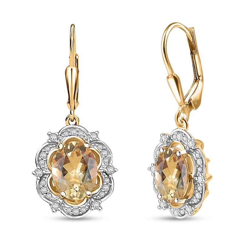 D'Joy Yellow Labradorite and White Zircon 3.50 ctw Sunfire Majesty Earrings in 18K Vermeil Yellow Gold Over Sterling Silver