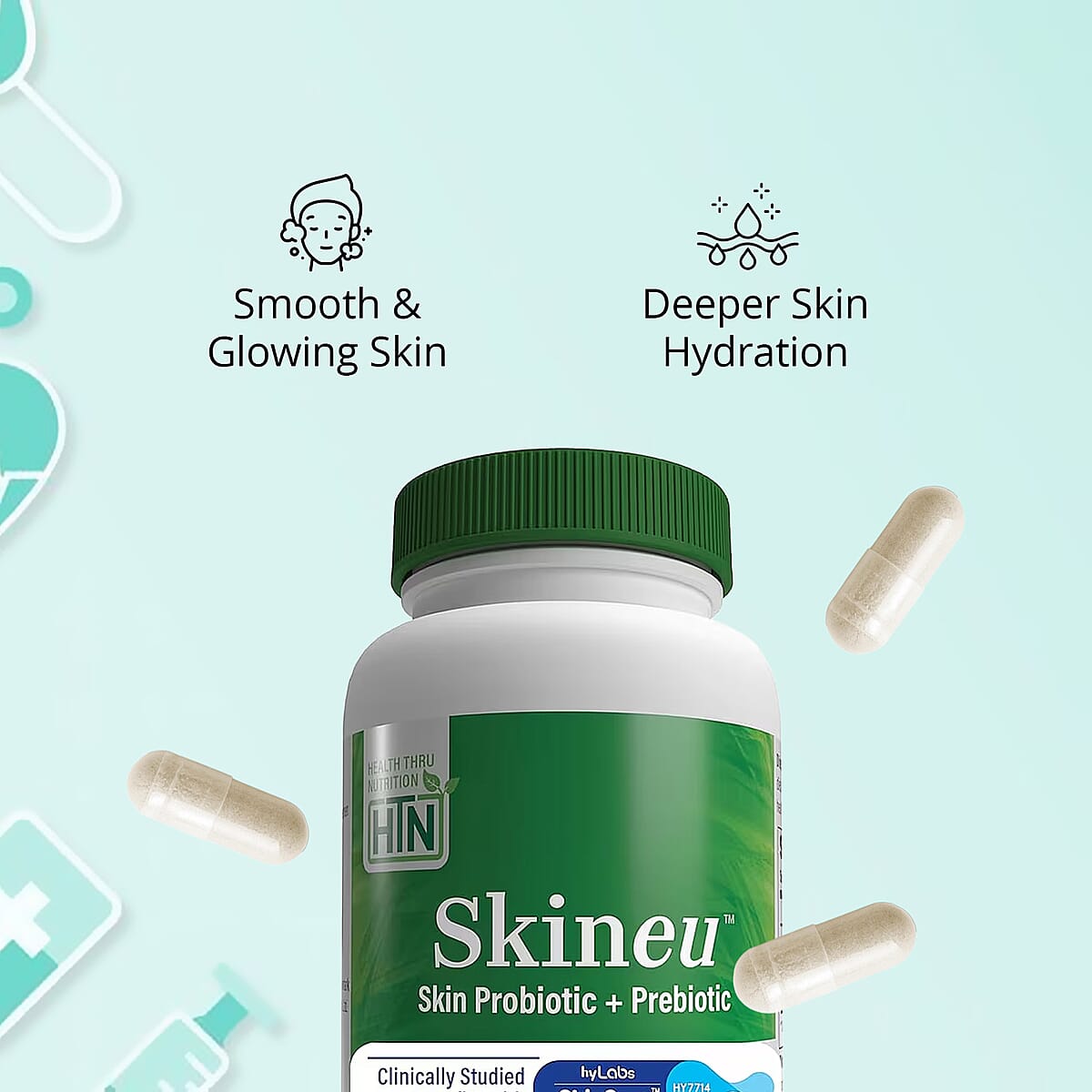 Health Thru Nutrition Skineu™ Skin Probiotic and Prebiotic (30 Vegecaps) image number 2