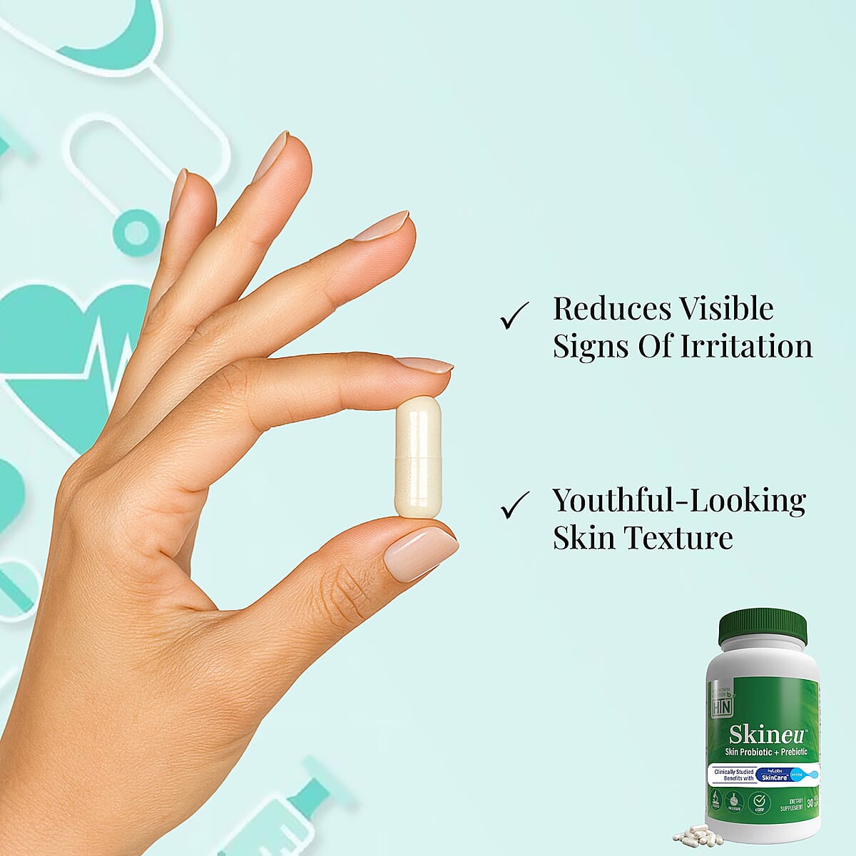 Health Thru Nutrition Skineu™ Skin Probiotic and Prebiotic (30 Vegecaps) image number 4