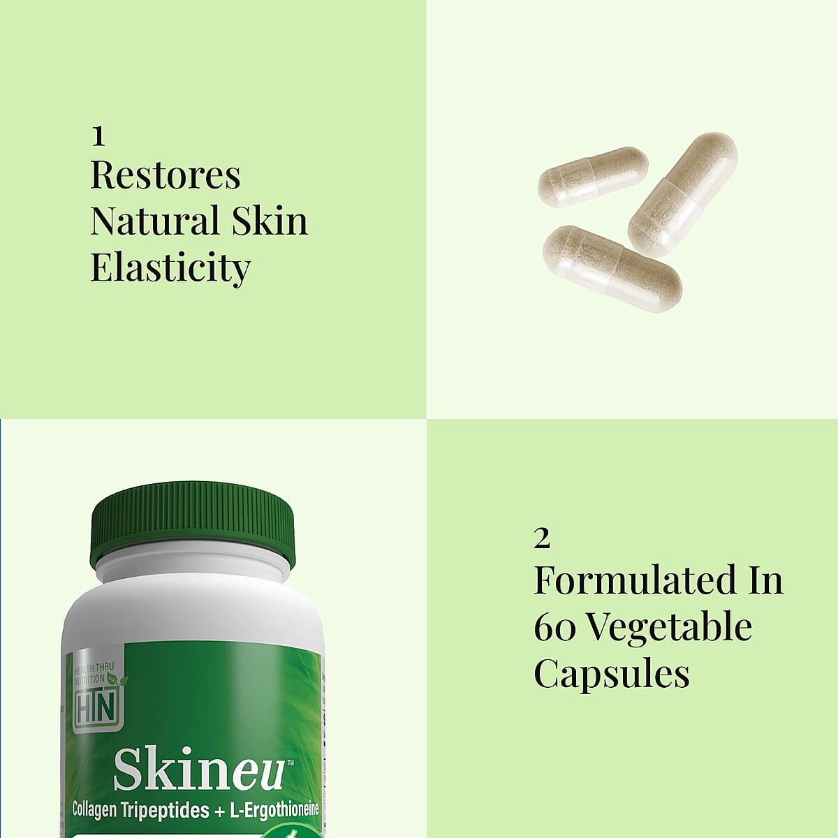 Health Thru Nutrition Skineu™ Collagen Tripeptide and EGT L-Ergothioneine (60 Vegecaps) image number 3
